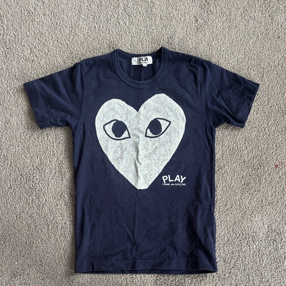 CDG Play Navy Heart Logo Tee